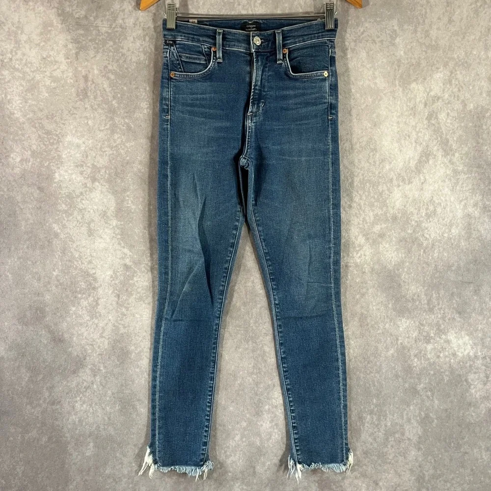 Citizens of Humanity‎ Rocket Crop Jeans Womens 24 Blue High Rise Skinny Raw Hem